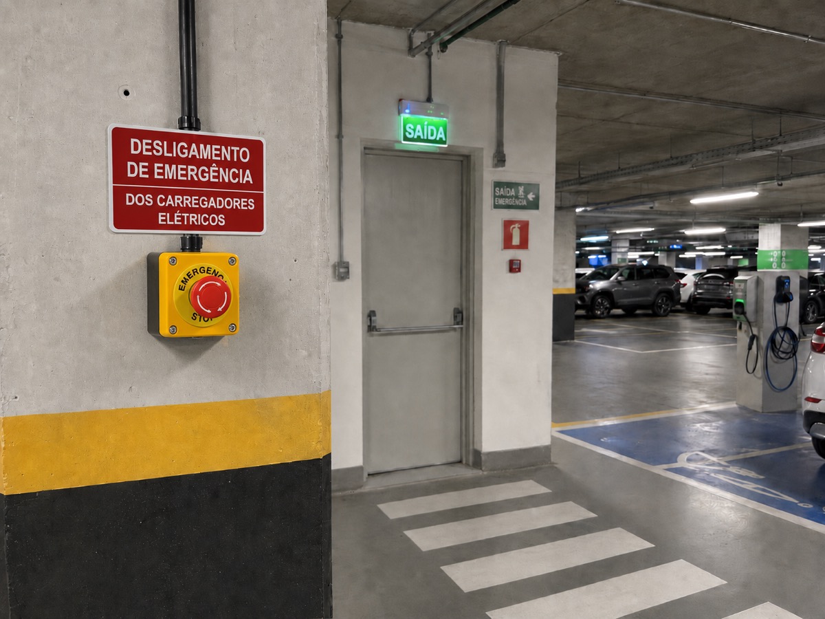 Botão de emergência em garagem